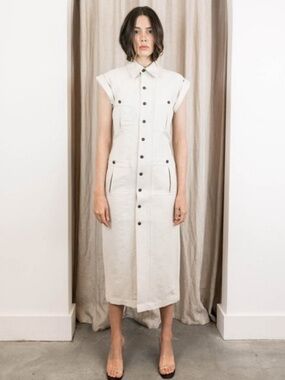 MARA HOFFMAN Analia Button Front Midi Dress in Stone sz 4